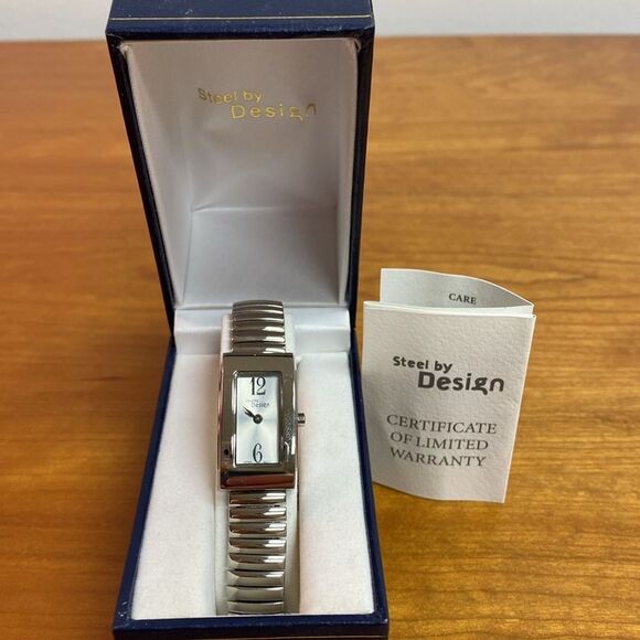 Steel by Design Ladies Silver Tone Stainless Steel Rectangle Face Watch - Picture 3 of 8